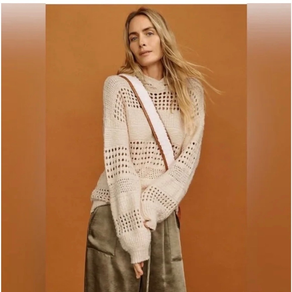 ANTHROPOLOGY Hooded Knit‎ Sweater in ivory Size XS